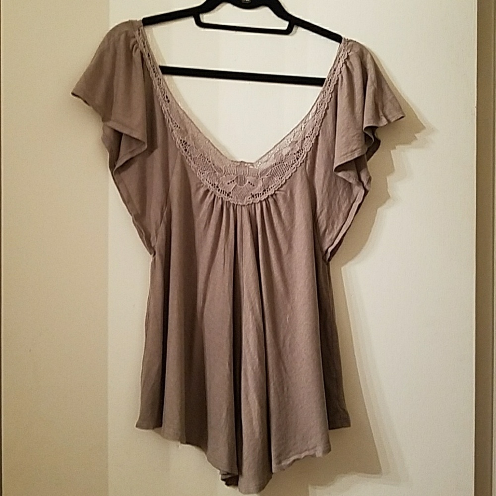 American Eagle Flutter Sleeve Cotton Modal Top